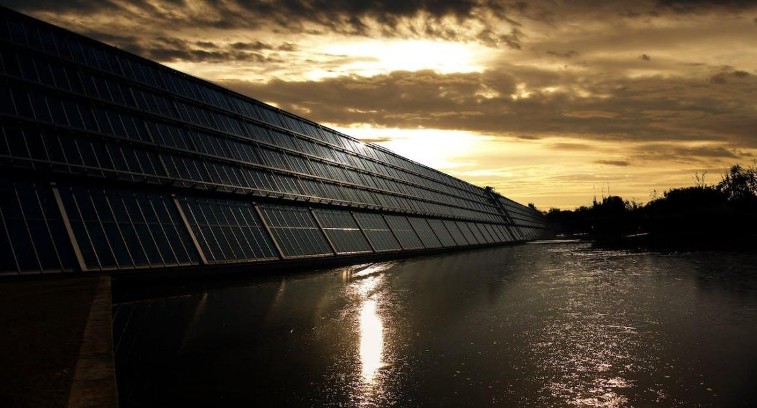 solar panels near a body of water